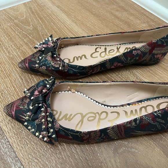 Sam Edelman Raisa Studded Black Bird Jacquard Pointed Flats (Size 8) - Picture 2 of 4